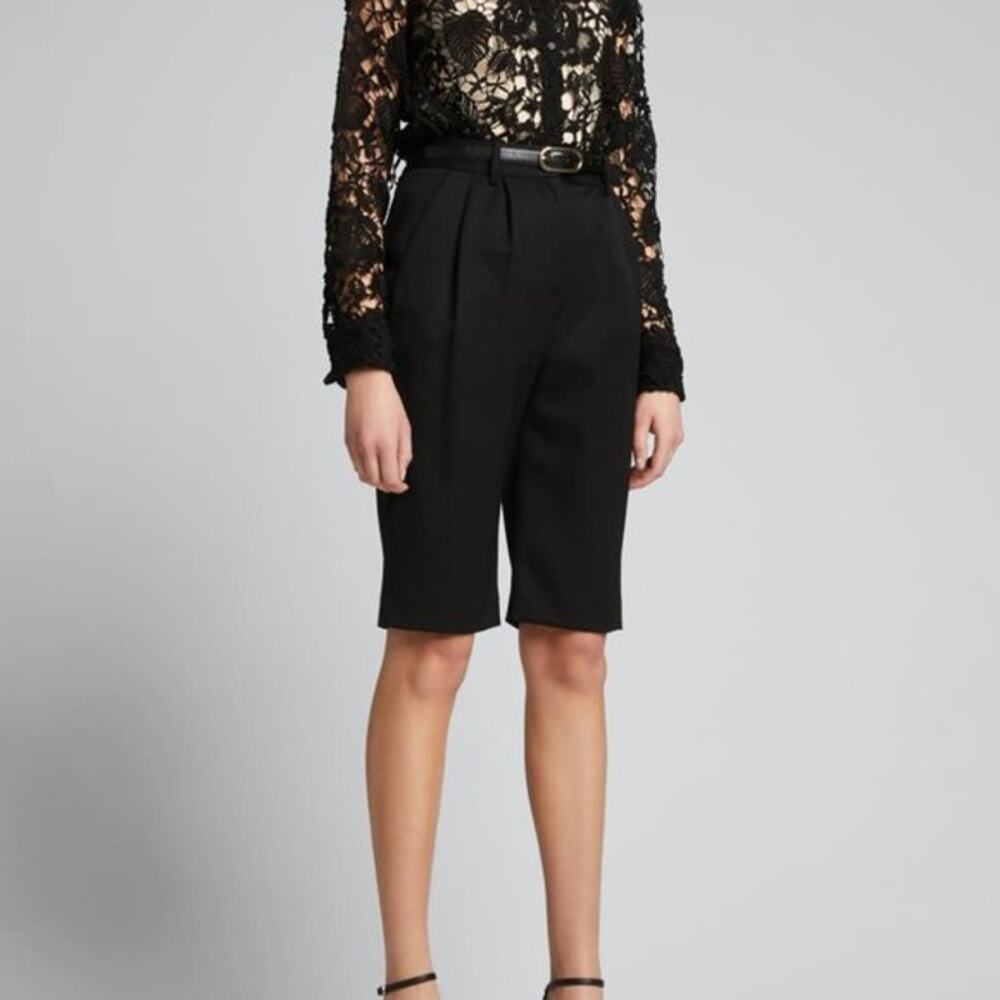 Nili Lotan Ella Black Virgin Wool Pleated High‎ Rise Shorts Size 2